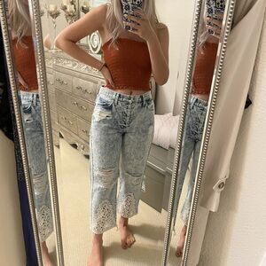 NWT $256 LF x Carmar High Waist Acid Wash Ripped Straight Jeans‎ [ SZ 26 ] #Q102